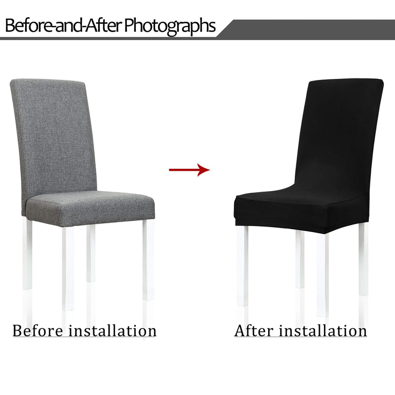 [Australia - AusPower] - Obstal Black Stretch Spandex Dining Room Chair Covers – Set of 4 Universal Removable Washable Chair Seat Slipcovers Protector for Kitchen, Ceremony, Wedding, Banquet, Hotel and Party Pure Black 