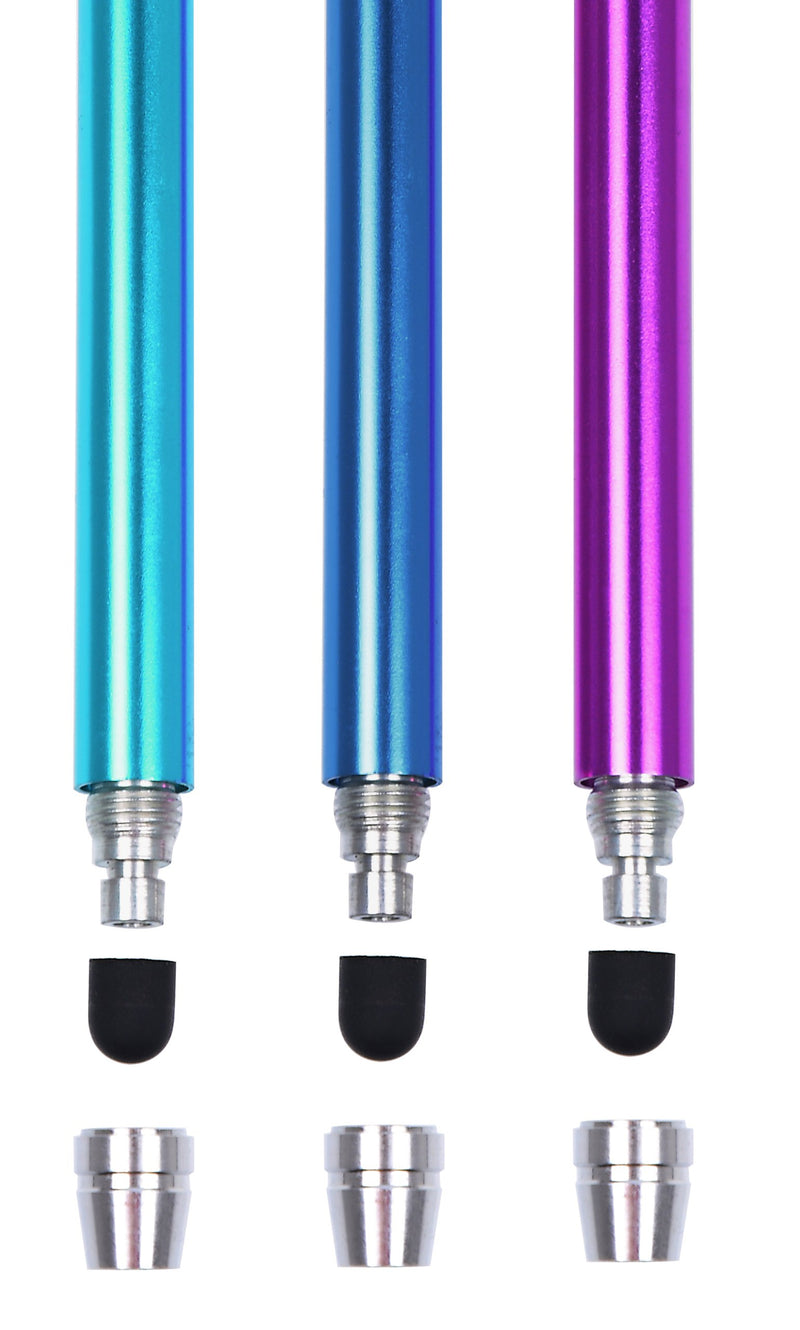 [Australia - AusPower] - High Precision Stylus Pens for Touch Screens - 3pcs 5.5" Stylus Pen with Replaceable Thin-Tip - Universal Capacitive Styli + Replacement Tips, Lanyards + Cleaning Cloth by The Friendly Swede (Aqua Blue/Dark Blue/Purple) Aqua Blue/Dark Blue/Purple 