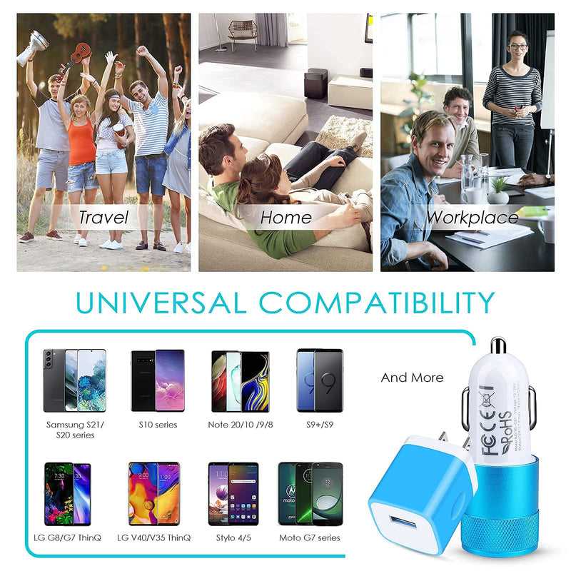 [Australia - AusPower] - Type C Fast Wall Charger Block, Car Charger Power Adapter with 2Pack 3ft USB-C Fast Charging Cable Compatible with Samsung Galaxy S21+ S21 Plus 5G S10E S10 S9 Note20, LG V60 V50 V40 V20 Stylo 6 5 4 Blue 