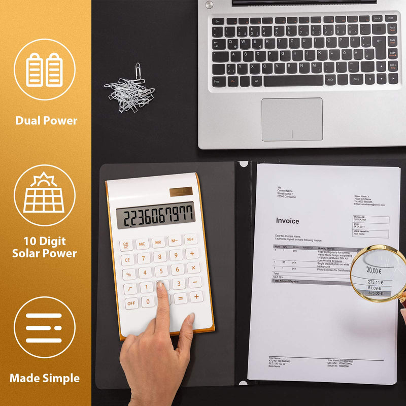 [Australia - AusPower] - 2 Pieces Office Home Calculator Solar Power Calculator Slim Elegant Design Solar Calculator Dual Powered Desktop Calculator Tilted LCD Display for Business Office School, 10 Digits 