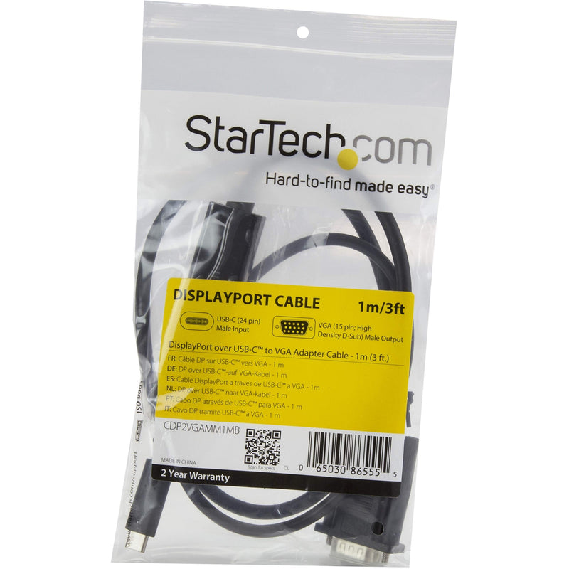 [Australia - AusPower] - StarTech.com 3ft/1m USB C to VGA Cable - 1920x1200/1080p USB Type C to VGA Video Active Adapter Cable - Thunderbolt 3 Compatible - Laptop to VGA Monitor/Projector - DP Alt Mode HBR2 (CDP2VGAMM1MB) 3.3 feet 