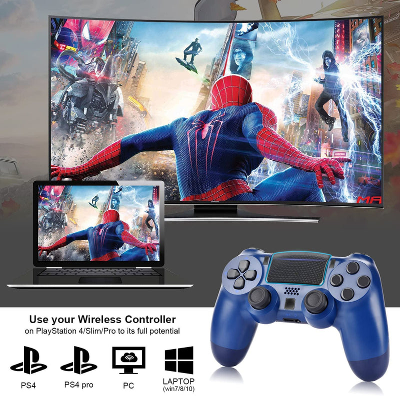 [Australia - AusPower] - AUGEX 2 Pack Game Controllers Compatible for PS4,Wireless Controller Work with Playstation 4 Console;AUGEX Remote Control with Two Motors Game Joystick(Midnight Blue) Midnight Blue 