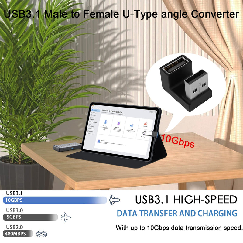 [Australia - AusPower] - QIANRENON U-Shape Angle USB 3.1 Adapter Converter 10Gbps 180 Degree USB A Male to Female Coupler Connector, Support Data Transfer OTG 3A Charging, for PC Laptop Mobile Power, 2Pcs (Female Up) Female Up 