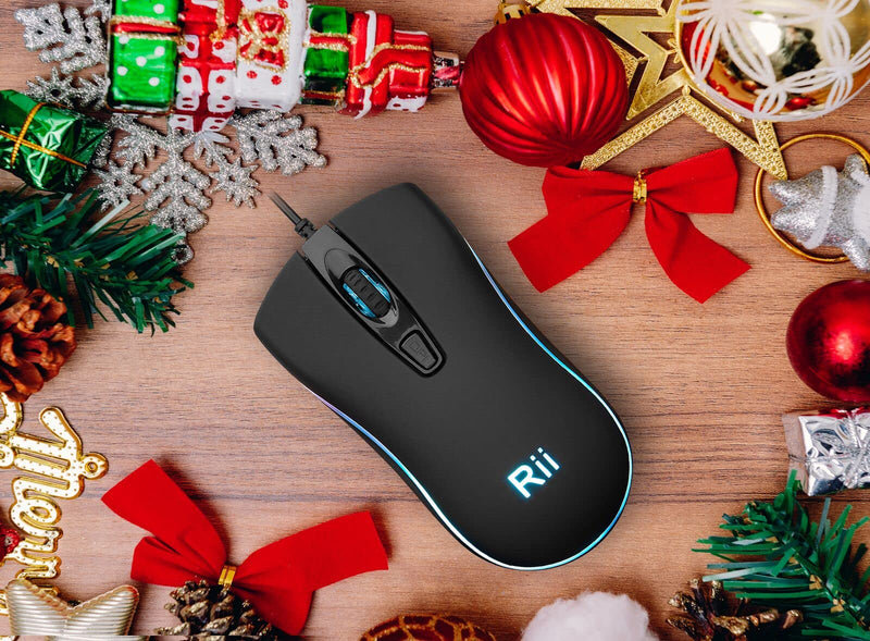 [Australia - AusPower] - Rii RM105 Wired Mouse,Computer Mouse with Colorful RGB Backlit,2400 DPI Levels,Comfortable Grip Ergonomic Optical ,USB Wired Mice Support Windows PC, Laptop,Desktop,Notebook,Chromebook (1 Pack) 