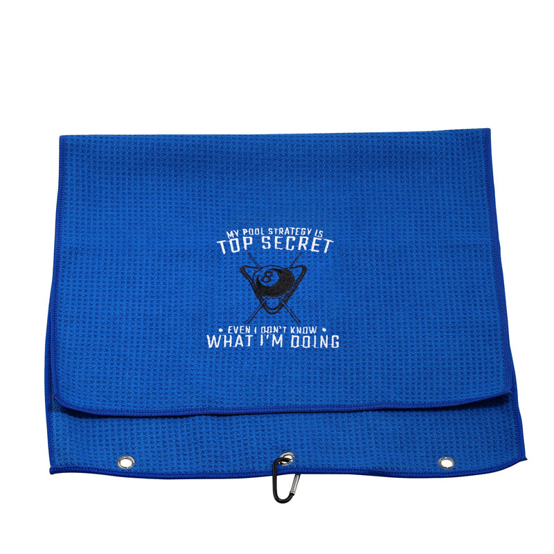 [Australia - AusPower] - MEIKIUP Billiards Billiard Cue Towel 8-Ball Pool Cue Clean Towel Billiard Pool Player Gift Embroidered Billiards Towel My Pool Strategy is Top Secret (My Pool Strategy) 