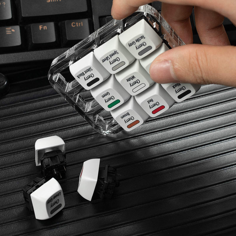 [Australia - AusPower] - Griarrac Cherry MX Switch Tester 12-Key Mechanical Keyboard Sampler Switch Testing Tool with Keycap Puller and 24 O Rings, 40A-L & 40A-R (Printed PBT Keycap Include Linear Gray) 