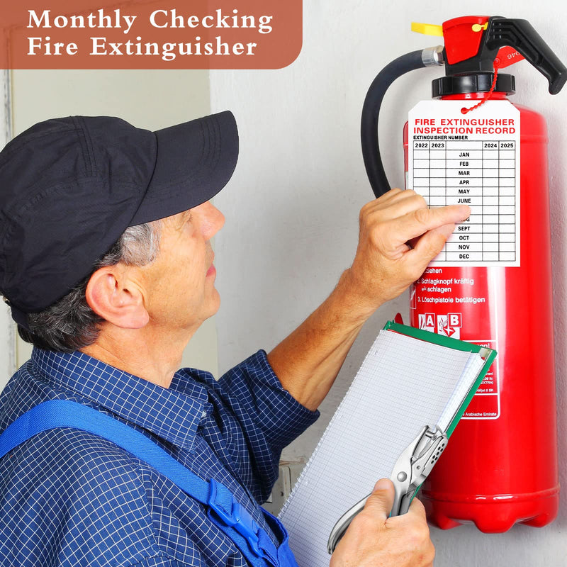[Australia - AusPower] - 101 Pieces Monthly Fire Extinguisher Inspection Tags 2022 Maintenance Tags and Plastic Tamper Seals Numbered Security Tags with Handheld Hole Puncher (Red, White, 5 x 3.3 Inch) Red, White 