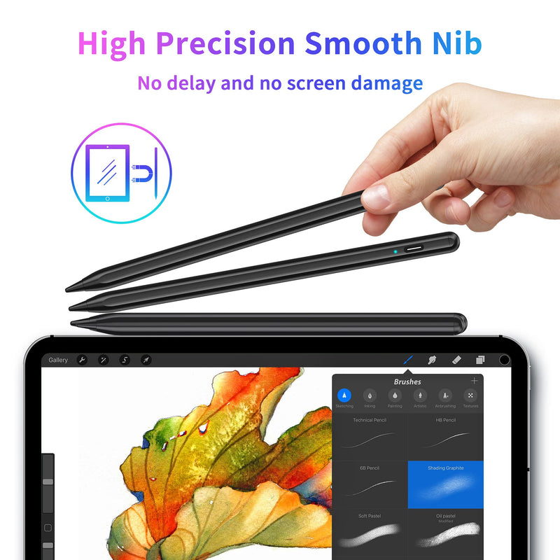 [Australia - AusPower] - Stylus Pen, Tablet Pen Compatible for iOS and Android Touchscreens, Rechargeable Stylus Pen with Dual Touch Screen , Stylus Pencil for Apple/Android/Samsung Tablet, 16.5CM,Black Black 