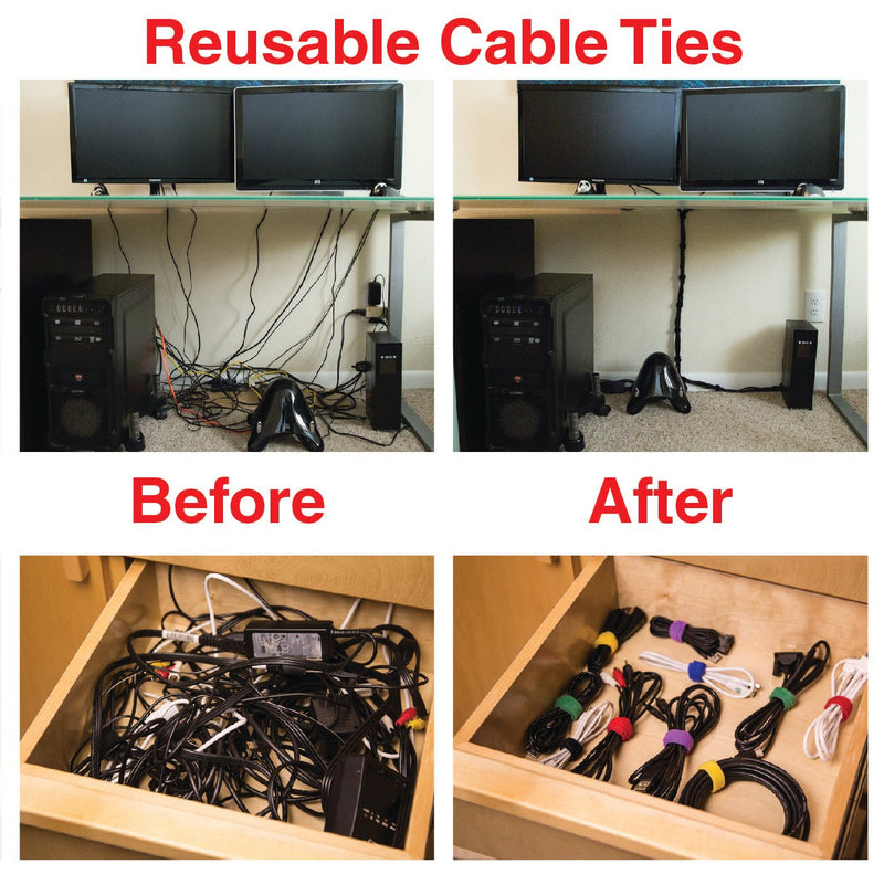 [Australia - AusPower] - Desktop Cable Organizer, Weighted, No Bad Smell, Bundled with 4 Reusable Cable Ties (Black) Black 