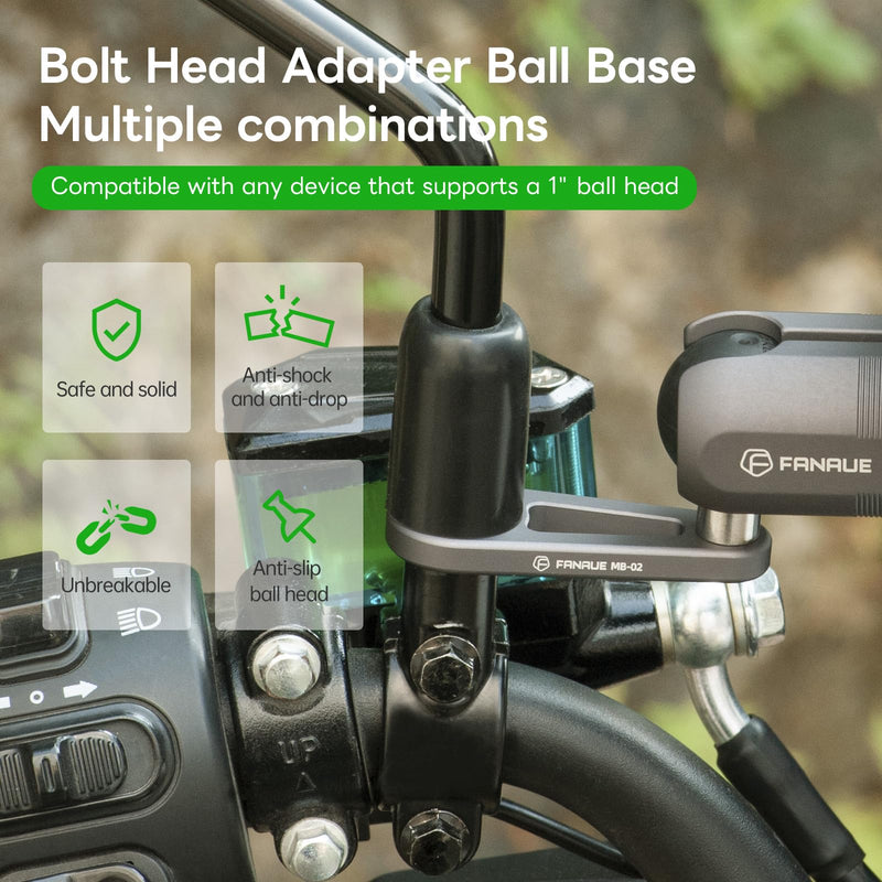 [Australia - AusPower] - FANAUE Bolt Head Adapter Ball Base, Compatible with RAM Mount B Size 1" Ball Double Socket Arm with 10mm Mounting Holes, TPU Ball Head Antislip Shock Absorption Main Body Made of Aluminum Alloy 