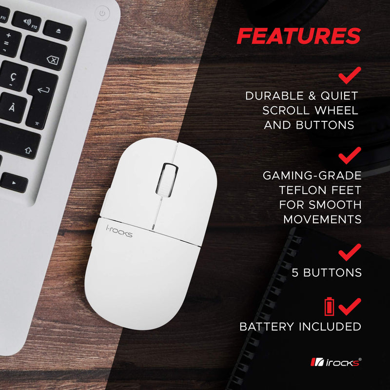 [Australia - AusPower] - i-Rocks M23R 2.4G Wireless Silent Slim Mouse, Optical Mice with USB Nano Receiver, Adjustable DPI Levels for PC, Notebook, Computer, Laptop, Desktop, Ergonomic Design - White 