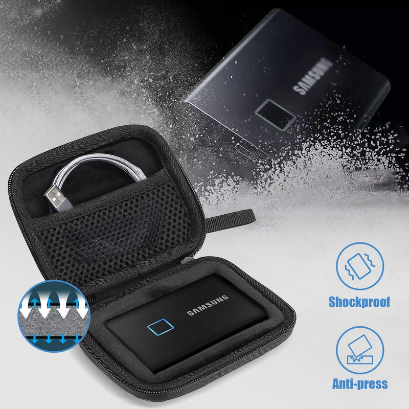 [Australia - AusPower] - ProCase Hard Carrying Case Compatible for Samsung T7/ T7 Touch Portable SSD with 2 Cable Ties, Shockproof Travel Organizer for T7/ T7 Touch 500GB 1TB 2TB USB 3.2 External Solid State Drives -Black Black 