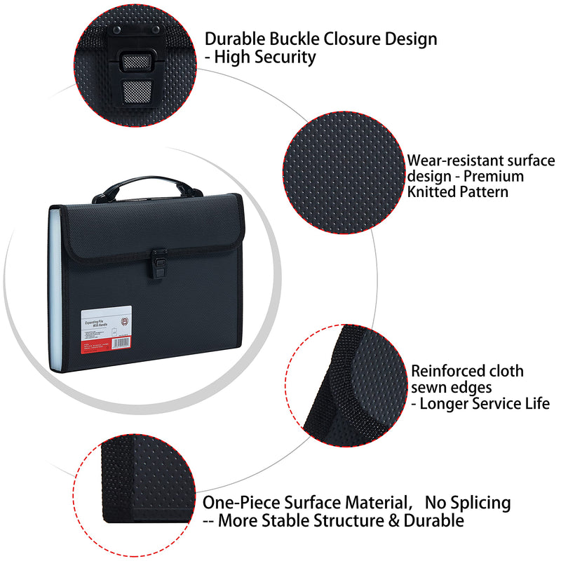 [Australia - AusPower] - FANWU Legal Size 13 Pocket Accordian File Organizer Expanding File Folder for FC A4 Paper, Briefcase File Case with Durable Handle & Buckle Closure for School Home Business (Black) Black-2 