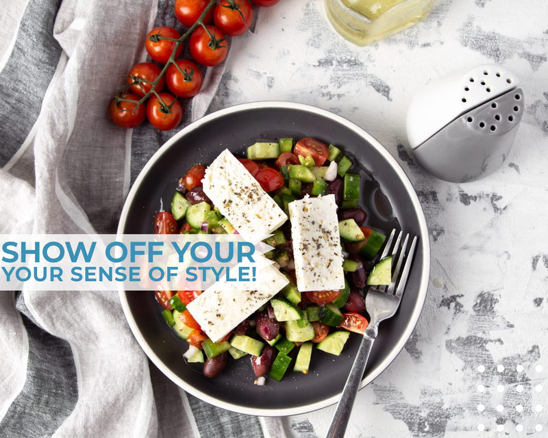 [Australia - AusPower] - Modern Salt & Pepper Shakers Made of Chip-free Ceramic - Contemporary Mill Set for Modern Kitchen Decor - Easy to refill, White & Grey Set 