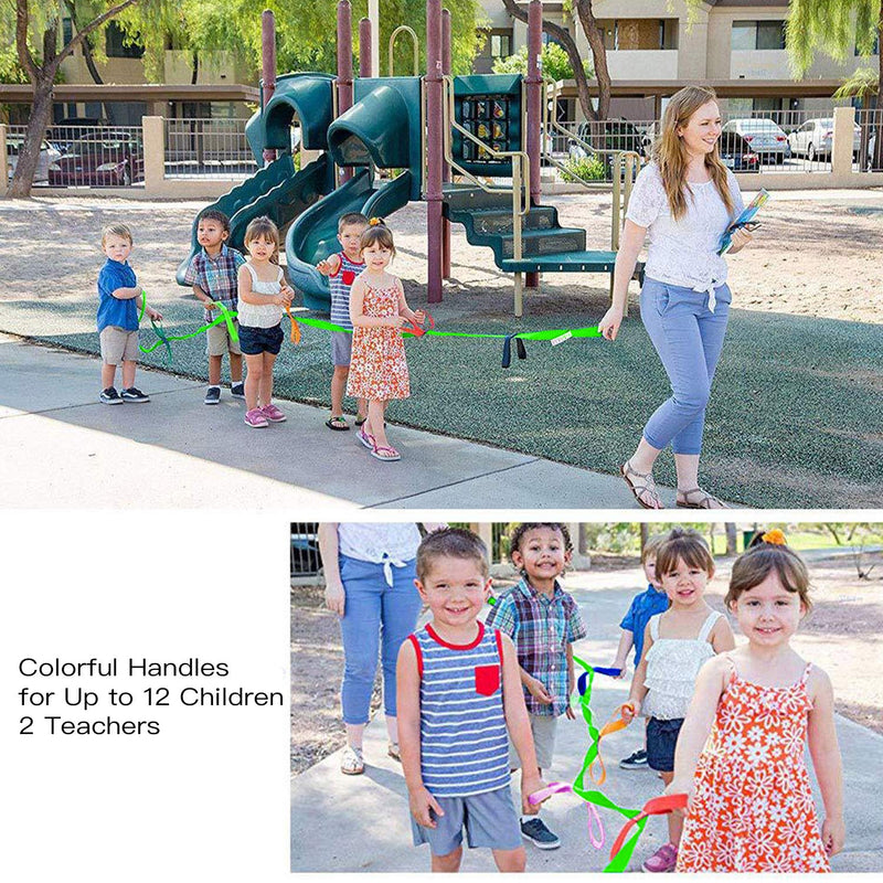 [Australia - AusPower] - Toddler Walking Rope,Colorful Walking Rope for Preschool Daycare School Kids Outdoor Colorful Handles to Keep Children Calm and Line (Holding Loop for 12 Children 2 Teachers ) Green 