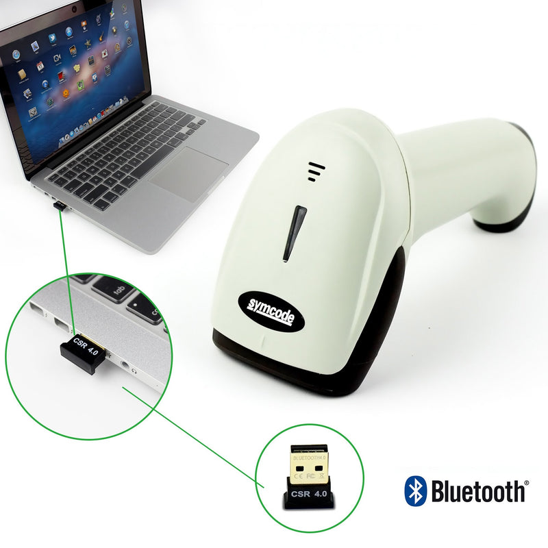 [Australia - AusPower] - Wireless Bluetooth Barcode Scanner, Symcode Handheld USB CCD Cordless Barcode Scanner with USB Receiver Support Storing Codes Rechargeable Bar Code Reader Long Battery Life 