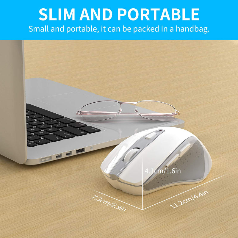 [Australia - AusPower] - Wireless Mouse, 2.4G Slim Silent Travel Cordless Mouse Optical Mice with USB Receiver for Laptop Computer PC MacBook Chromebook and Notebook (White) White 
