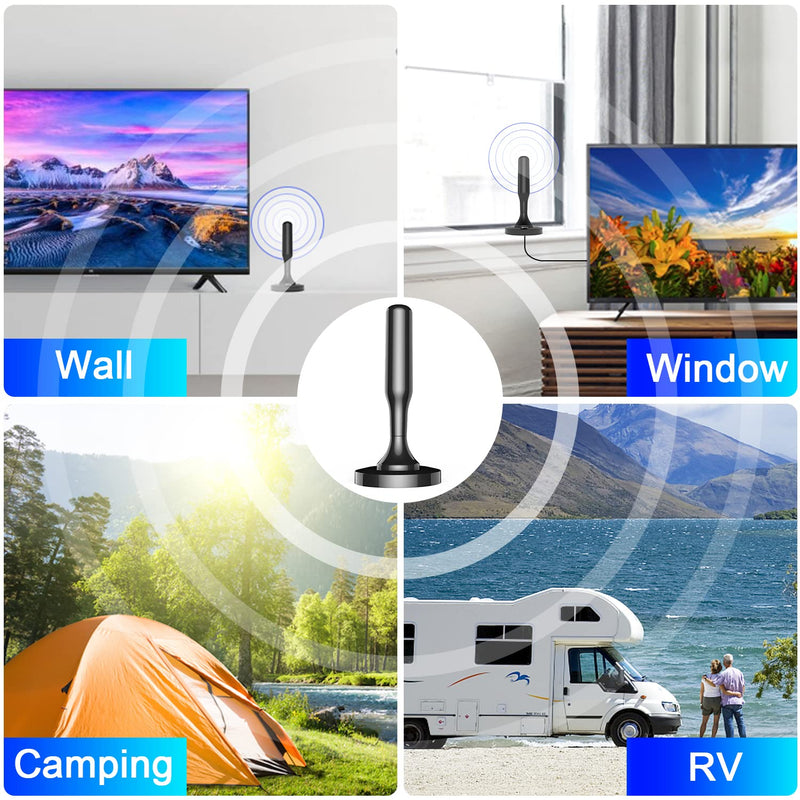 [Australia - AusPower] - TV Antenna, HIDB TV Antenna for Smart TV Indoor，Antenna TV Digital HD Indoor for Long Range & 360°Reception Easy Installation,Antenna for tv Without Cable Free for All 4K 1080P HDTV Channels Black With Magnetic Base 