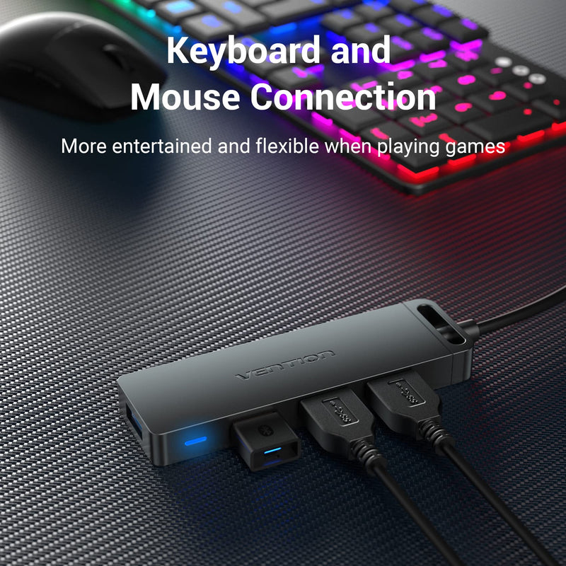 [Australia - AusPower] - USB Hub, VENTION 4-Port USB 3.0 Hub Ultra-Slim Data USB Splitter Charging Supported Compatible with MacBook, Laptop, Surface Pro, PS4, PC, Flash Drive, Mobile HDD (0.5FT/0.15M) 0.5FT USB-A HUB 