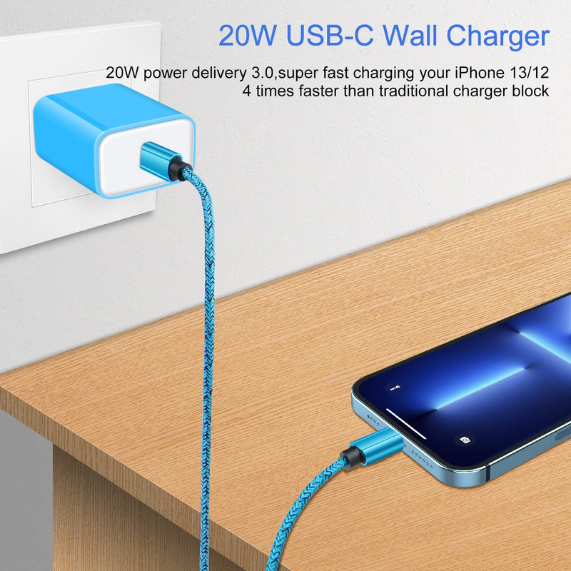 [Australia - AusPower] - 20W USB C Wall Charger,2Pack Type C Fast Charger Box Brick Block for iPhone 13 Pro Max,13 Mini,12 XR,SE,11;Samsung Galaxy S21,A52,S20,A72,A13,Z Flip/Fold 3;Google Pixel 6 Pro,5,4;Moto G Stylus,G10,G7 2pack- Blue 