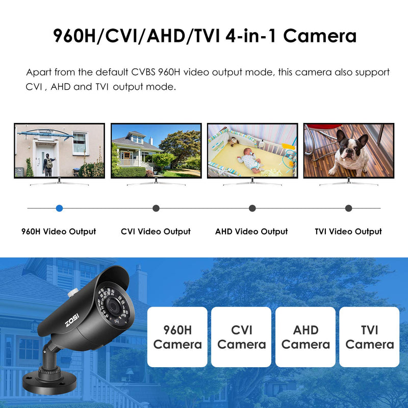 [Australia - AusPower] - ZOSI 1080P HD 1920TVL Hybrid 4-in-1 TVI/CVI/AHD/960H CVBS CCTV Surveillance Weatherproof Bullet Security Camera 42PCS Infrared LEDs, 120ft IR Distance, For HD-TVI, AHD, CVI, and CVBS/960H analog DVR Wired Camera 