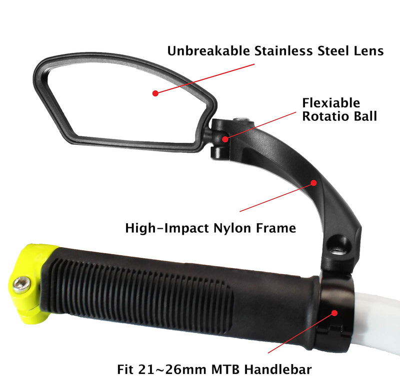[Australia - AusPower] - Hafny Stainless Steel Lens Handlebar Bike Mirror, Safe Rearview Mirror, Bicycle Mirror, Cycle Mirror Black Left Side 