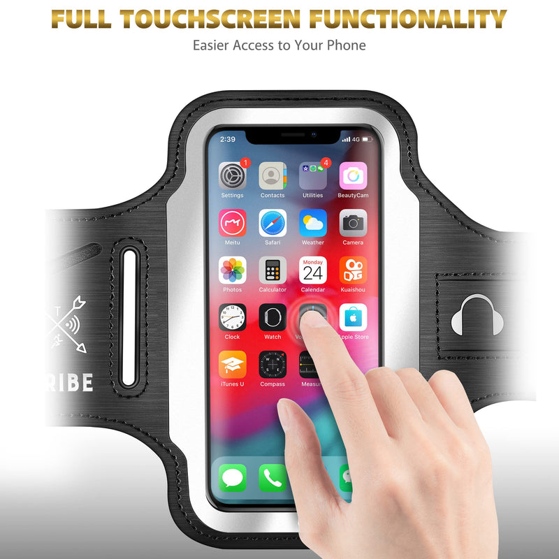 [Australia - AusPower] - TRIBE Running Phone Holder Armband. iPhone & Galaxy Cell Phone Sports Arm Bands for Women, Men, Runners, Jogging, Walking, Exercise & Gym Workout. Fits All Smartphones. Adjustable Strap, CC/Key Pocket L: iPhone+/Pro Max/XR/XS Max/Galaxy+/Ultra/Note Black 
