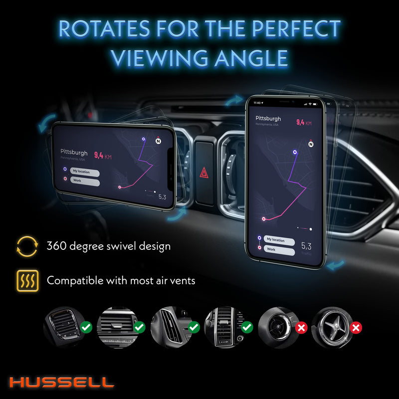 [Australia - AusPower] - ﻿﻿Hussell Magnetic Phone Mount for Car - Dashboard Air Vent Magnet Holder for Cell Phone w/ 360-Degree Rotation Compatible with iPhone & Android Devices 