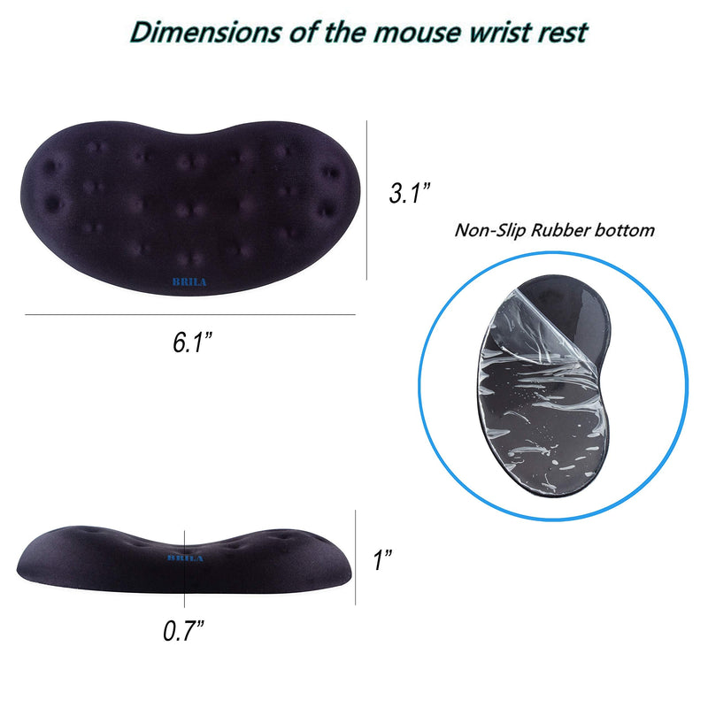 [Australia - AusPower] - BRILA Upgraded Ergonomic Keyboard and Mouse Wrist Rest Support Cushion Pad Set - Comfy Soft Memory Foam Gel Padding & Non-Slip Palm/Hand/Wrist Pain Relief Rest Pad for Office Work, PC Gaming, Laptop Black Bundle 