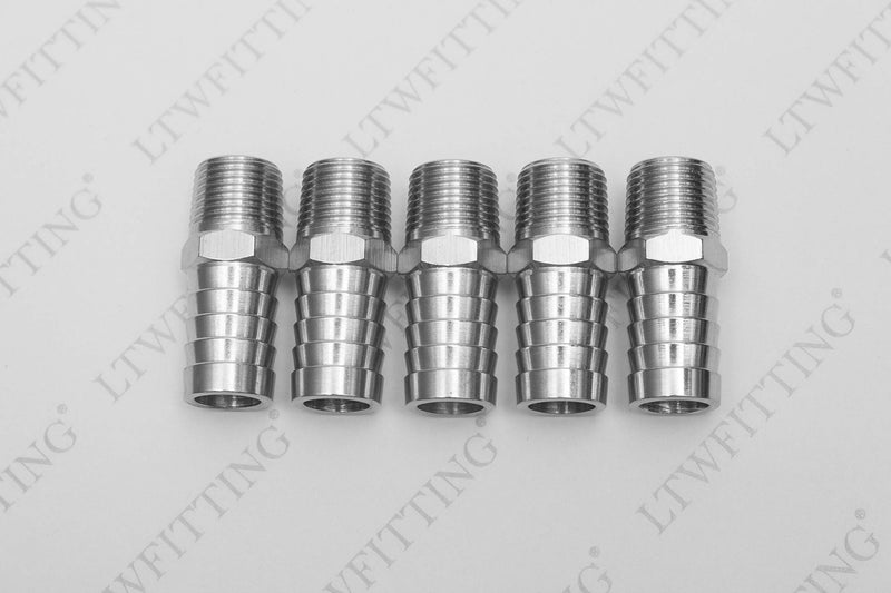 [Australia - AusPower] - LTWFITTING Bar Production Stainless Steel 316 Barb Fitting Coupler/Connector 5/8" Hose ID x 3/8" Male NPT Air Fuel Water (Pack of 5) 