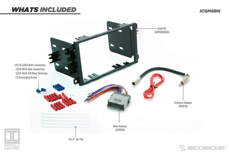 [Australia - AusPower] - SCOSCHE Install Centric Compatible with Select 2000-13 GM Vehicles Double DIN Complete Basic Installation Solution for Installing an Aftermarket Stereo ICGM8BN Complete Installation Kit 