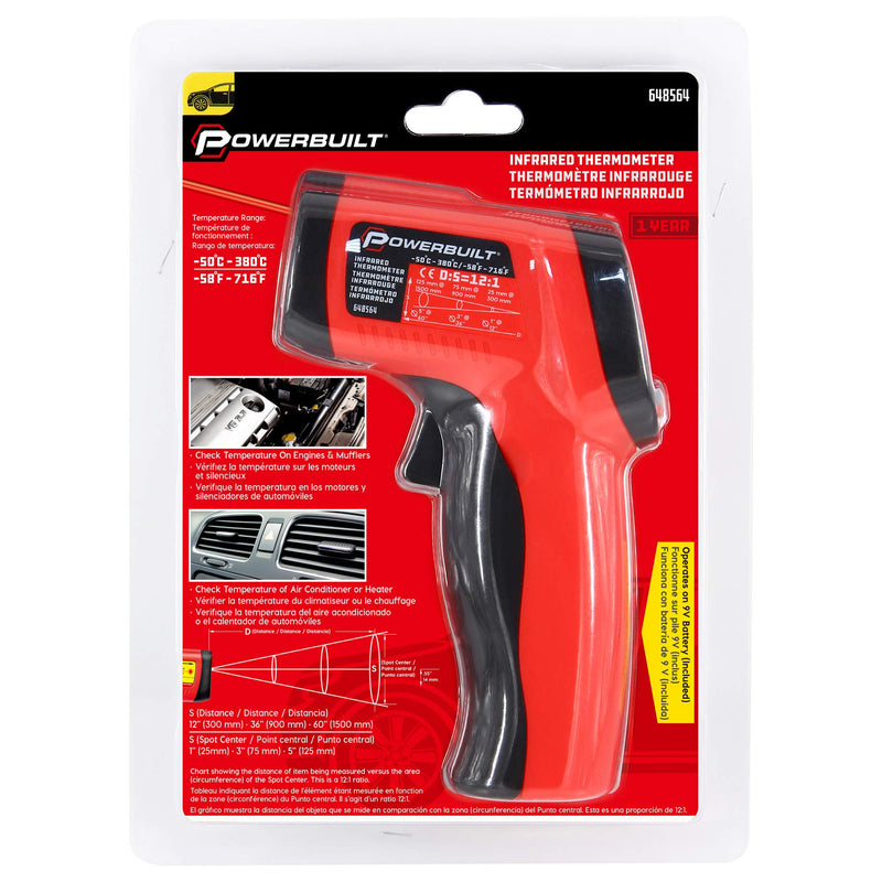 [Australia - AusPower] - Powerbuilt Infrared Temperature Gun Non-Contact Laser, Handheld Heat Detector for Grill, Engine, Surface, Home or Industrial Temps -58F to 716F Red 