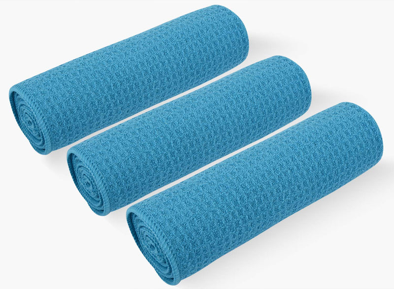 [Australia - AusPower] - SUNLAND Microfiber Sports Workout Towels Fast Drying Fitness Sweat Towels for Men & Women Lightweight Multi-Purpose Gym Exercise Towels 3 Pack 16Inch x 32Inch Blue 