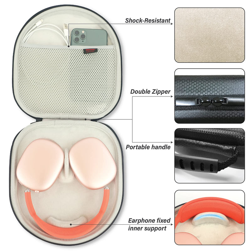 [Australia - AusPower] - iBenzer Case for AirPods Max Headphone Travel Carrying Case with Mesh Pocket Storage Bag Waterproof Accessories Protective Hard Shell Headset Cover, Black AP Max-BK 