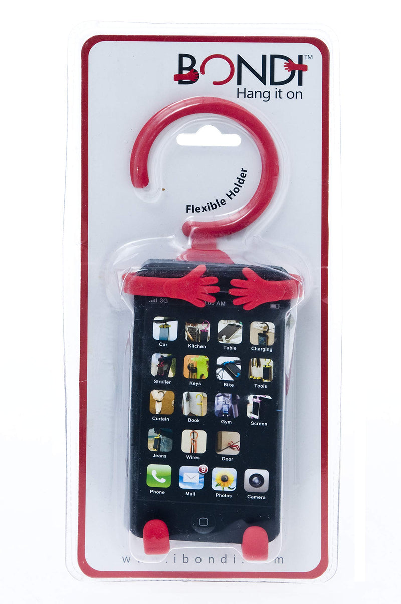 [Australia - AusPower] - Bondi Flex Phone Holder and Stand - Adjustable Flexible Silicone Case Hanging Mount for Car Compatible with iPhone 7, 7 Plus, 8, 8 Plus – Samsung Galaxy S6, S7, S8 and Other Smartphones – Red Standard Packaging 