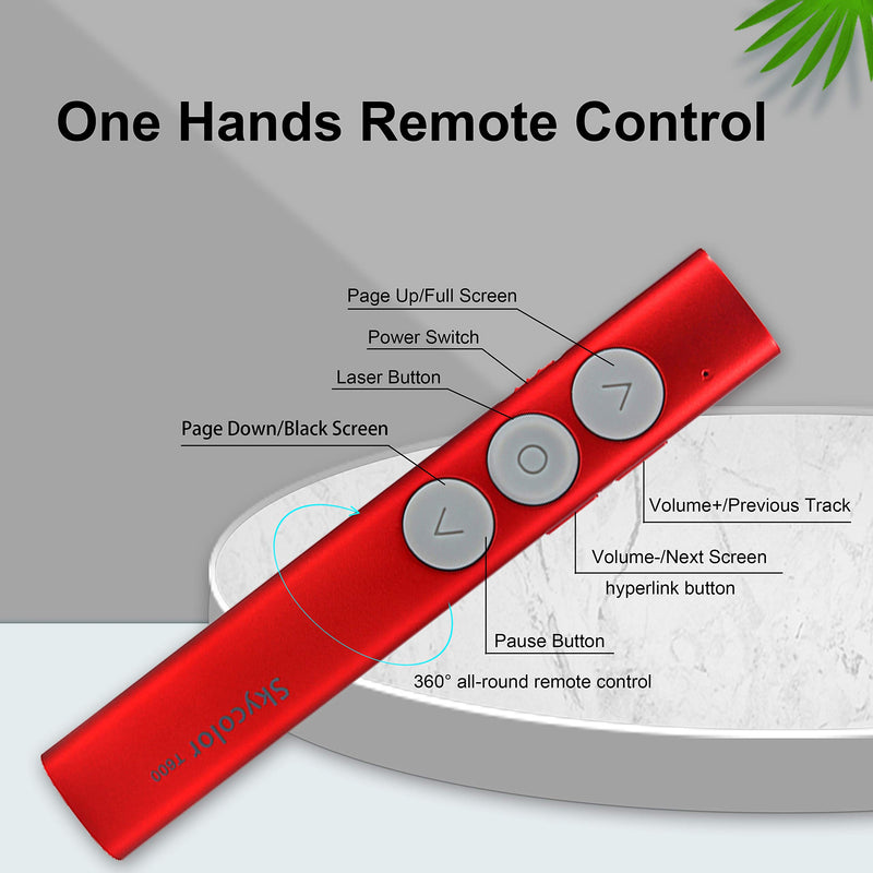 [Australia - AusPower] - Wireless Presenter, Presentation Clicker Pointer, PowerPoint Clicker Remote with Green Light, 2.4GZ Computer Slide Advancer, Volume Control/Hyperlink/Switch Windows Red 