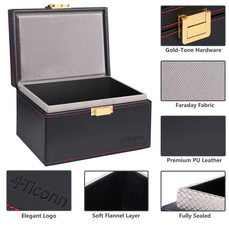 [Australia - AusPower] - TICONN Faraday Box, Car Key Fob Protector, PU Leather Signal Blocker for Keyless Fob, RFID Signal Blocking Pouch Cage 