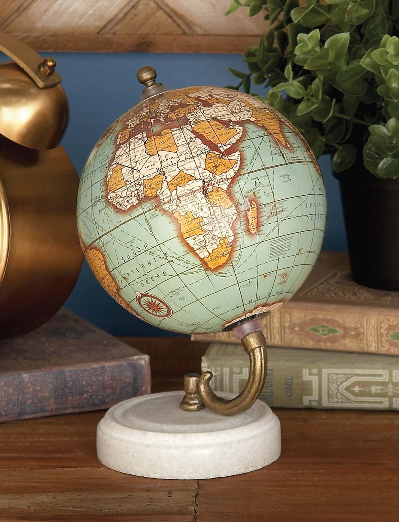 [Australia - AusPower] - Deco 79 Modern Metal Marble Globe Wood MBL 5" W, 7" H-94444, 5" x 7", Aqua 