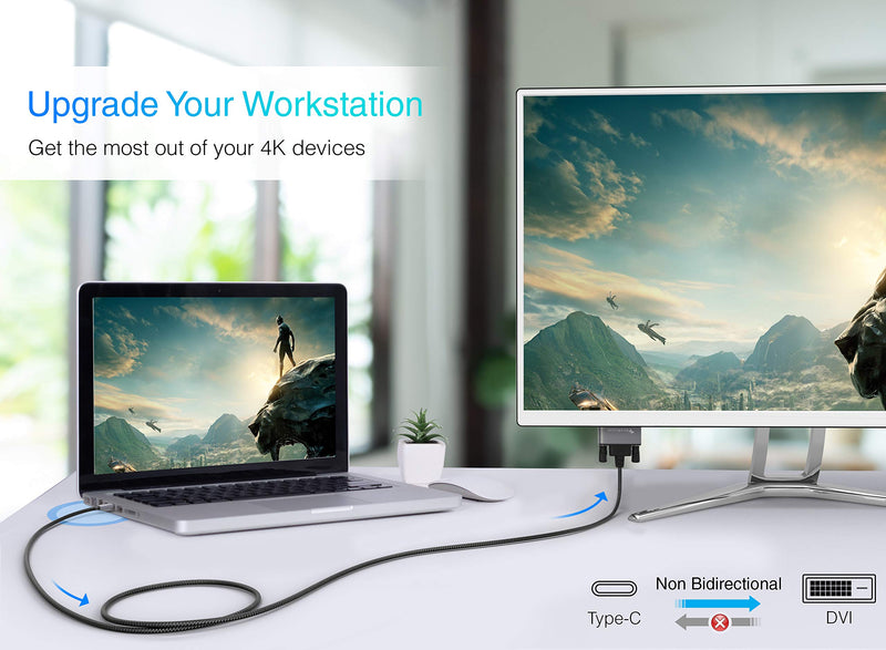 [Australia - AusPower] - BlueRigger USB C to DVI Cable (6 Feet, 4K 30Hz, USB 3.1 Type C to DVI, Thunderbolt 3 to DVI) USB-C to DVI-D Cable Compatible with Samsung Galaxy, Surface Book, MacBook Pro, Dell, Pixelbook and More 6 Feet 