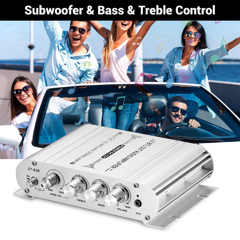 [Australia - AusPower] - Facmogu ST-838 40W 2x20W Mini Digital Hi-Fi Power Amplifier, 2.1CH Subwoofer Amp Stereo Bass Audio Player with 12V 3A Power Adapter, Stereo Amplifier System for CD MP3 MP4 PC Car Home Speaker 20Wx2+40W Passive Subwoofer No BT 