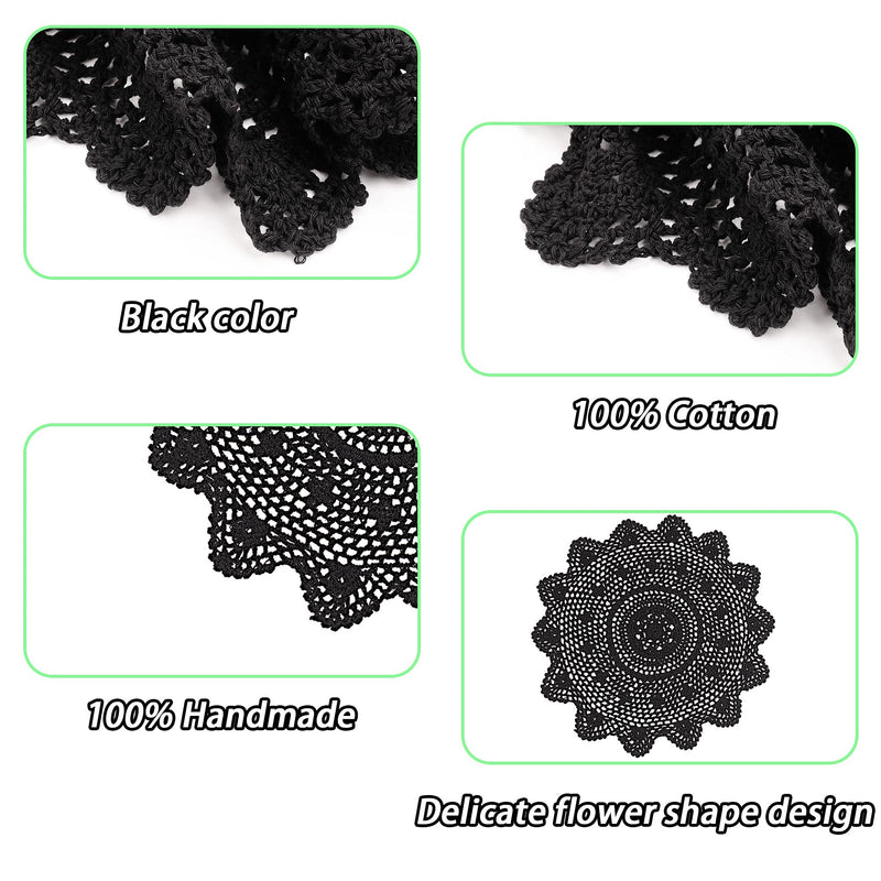 [Australia - AusPower] - Qxzvzem 2 Pieces 15 Inch Doilies Crochet for Dressers and End Tables Crafts Disposable Medium Halloween Valentines Doilies Cloth Lace Placemats Coasters Black Cotton Round Vintage Tablecloth 