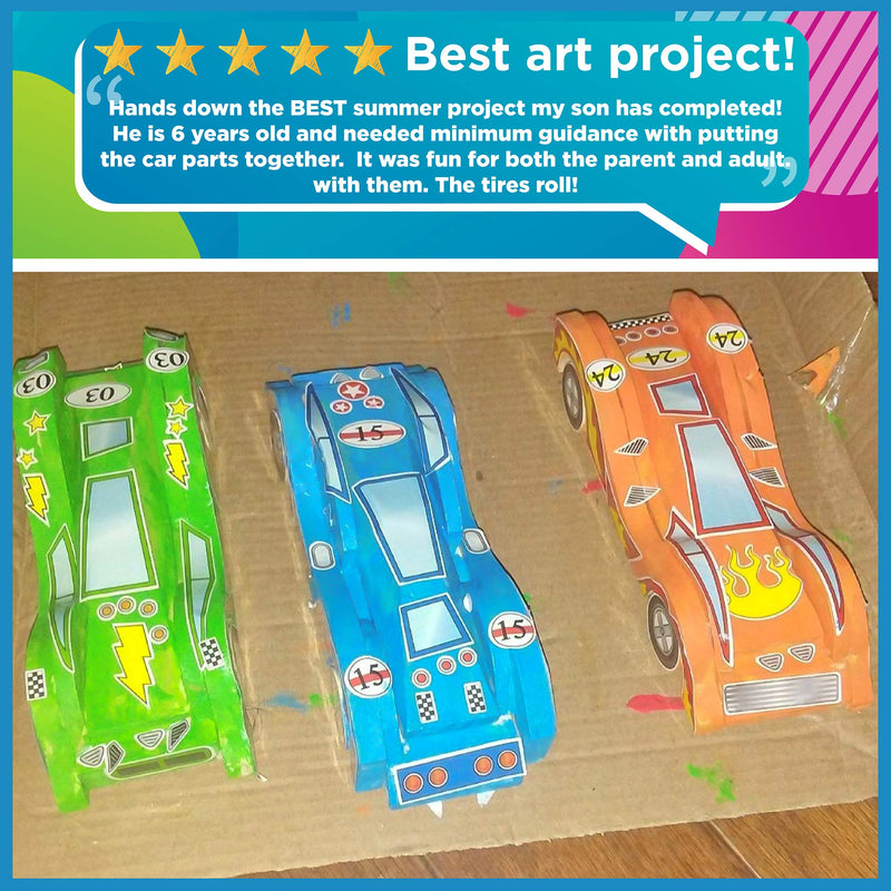 [Australia - AusPower] - Made By Me Build & Paint Your Own Wooden Cars - DIY Wood Craft Kit, Easy To Assemble and Paint 3 Race Cars – Arts and Crafts Kit for Kids Ages 6 And Up, Multicolor 