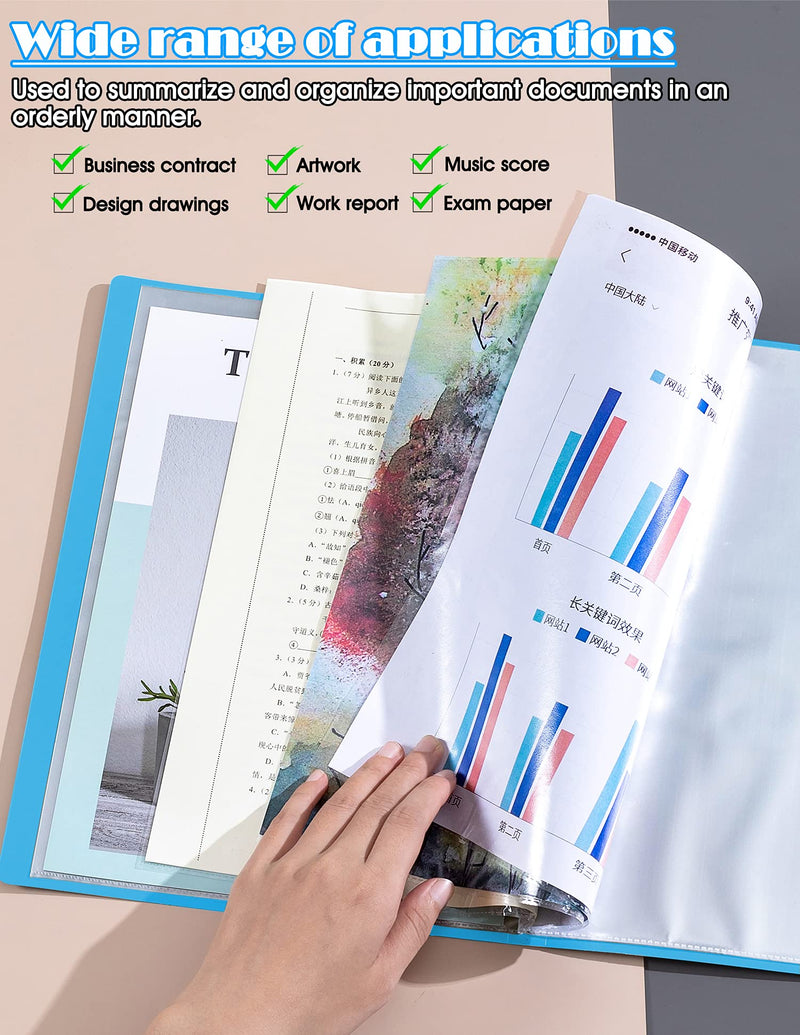[Australia - AusPower] - 2Pcs Folders for Documents Letter Size , File Folders with 10 Pockets, Business Document Organizer, Filling Folders Perfectly for Certificates,Report,Paintings,Music (Blue) Blue 