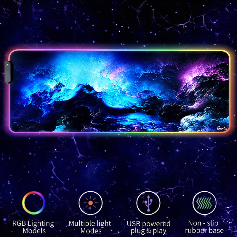 [Australia - AusPower] - RGB Gaming Mouse Pad, Gerlos Large Extended Soft Led Mouse Pad with 12 Lighting Modes 2 Brightness Levels, Water Resist Keyboard Pad, Computer Keyboard Mousepads Mat 800 x 300mm / 31.5×11.8 inches Blue 