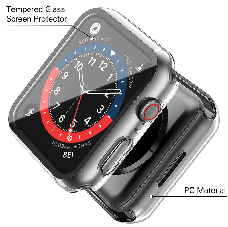 [Australia - AusPower] - Julk Hard Case for Apple Watch Series 6 / SE/Series 5 / Series 4 44mm, 2020 New iWatch PC Overall Protective Cover with Slim Tempered Glass Screen Protector (2-Pack Transparent) 2 Transparent 