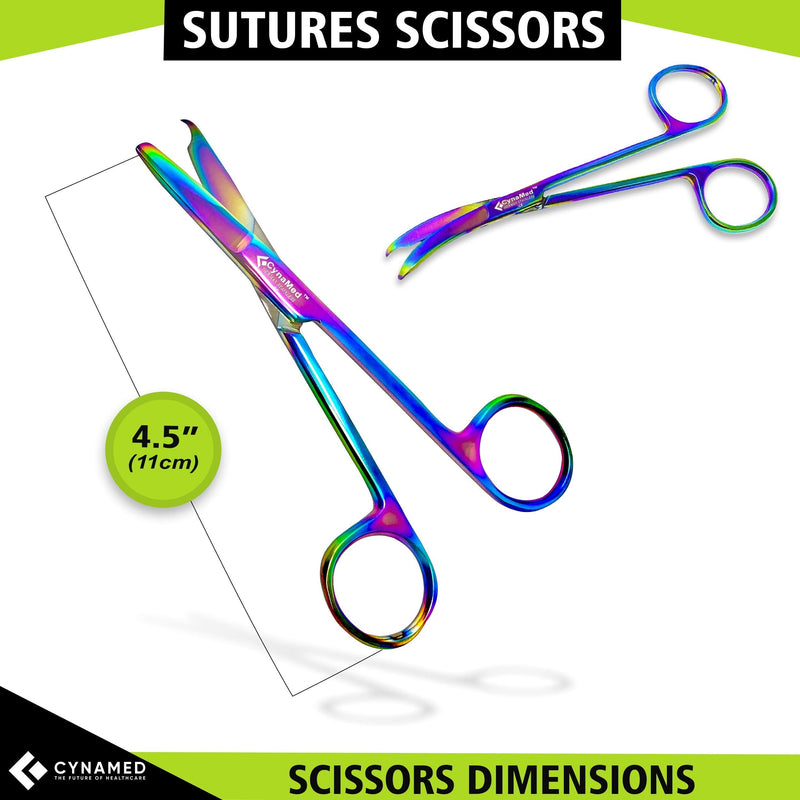 [Australia - AusPower] - Cynamed Suture Stitch Scissors with Multicolor/Rainbow Titanium Coating - Premium Quality Instrument- Delicate Hook - Perfect for Suture Removal, First Aid, EMS Training and More (4.5 in. - Straight) Straight Hook 