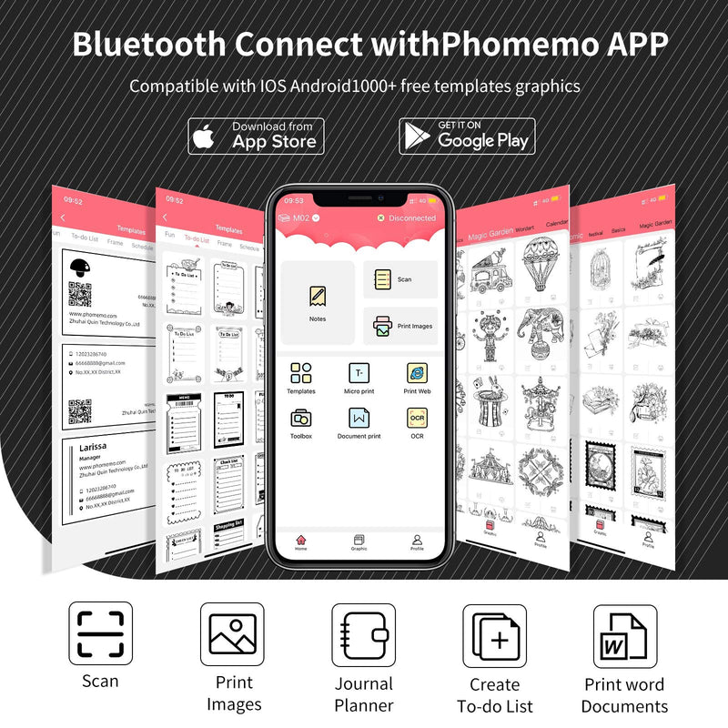[Australia - AusPower] - Phomemo Mini Bluetooth Mobile Printer - M02 Pocket Thermal Printer Portable Hand-held Ink-less Printers, Compatible with iOS/Android for Learning, To-do Lists, Journals, Planners, Scrapbooks, Labeling White 
