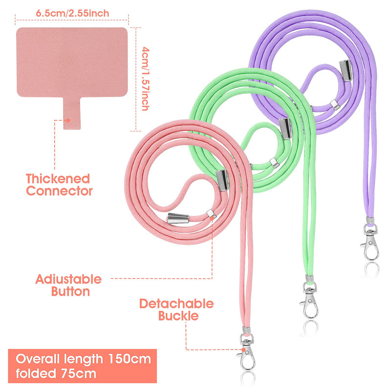 [Australia - AusPower] - Molain 3 Pcs Phone Lanyards for Around the Neck, Universal Cell Phone Lanyard Crossbody, Adjustable Mobile Phone Straps,Nylon Patch Phone Neck Strap Compatible with All Smartphones (Green+Pink+Purple) Green+Pink+Purple 