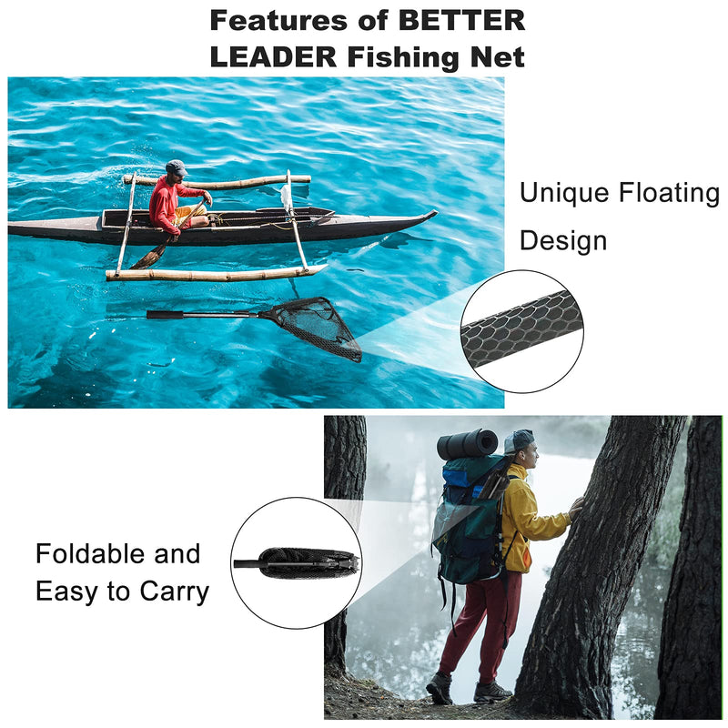 [Australia - AusPower] - BETTER LEADER , Large Floating Landing Net for Freshwater & Saltwater Fishing Deep Rubberized Mesh Pocket and Telescopic Pole Collapsible and Foldable for Easy Storage 