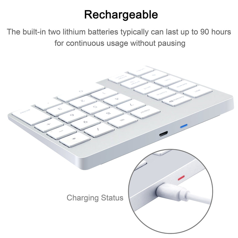 [Australia - AusPower] - Rytaki 28-Key Rechargeable Aluminum Bluetooth Wireless Keypad Number Pad Keyboard for iMac, MacBook Air, MacBook Pro, MacBook, and Mac Mini 